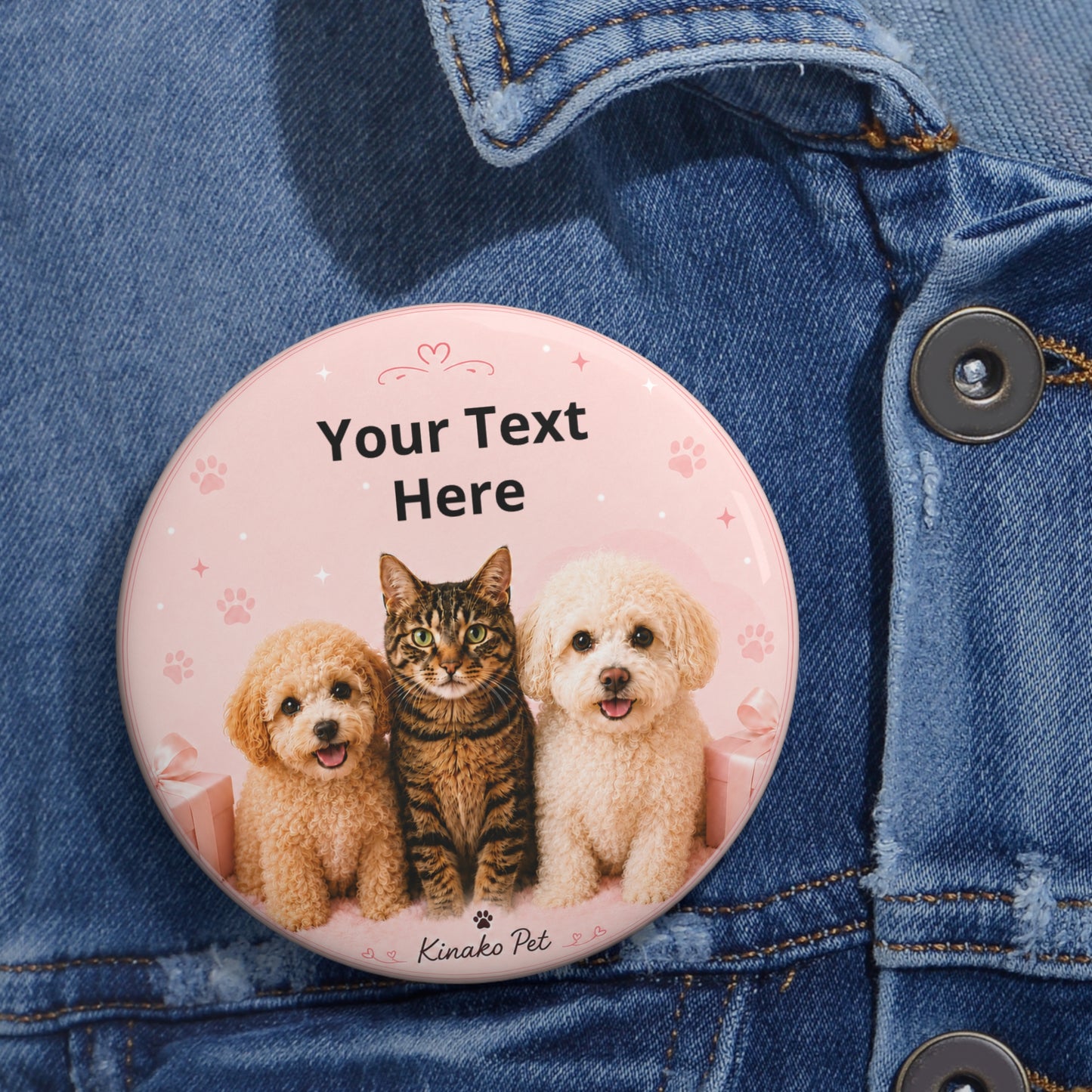 カスタムペット用ピンバッジ — 名入れ可能「ここに文字を入力」犬・猫バッジ