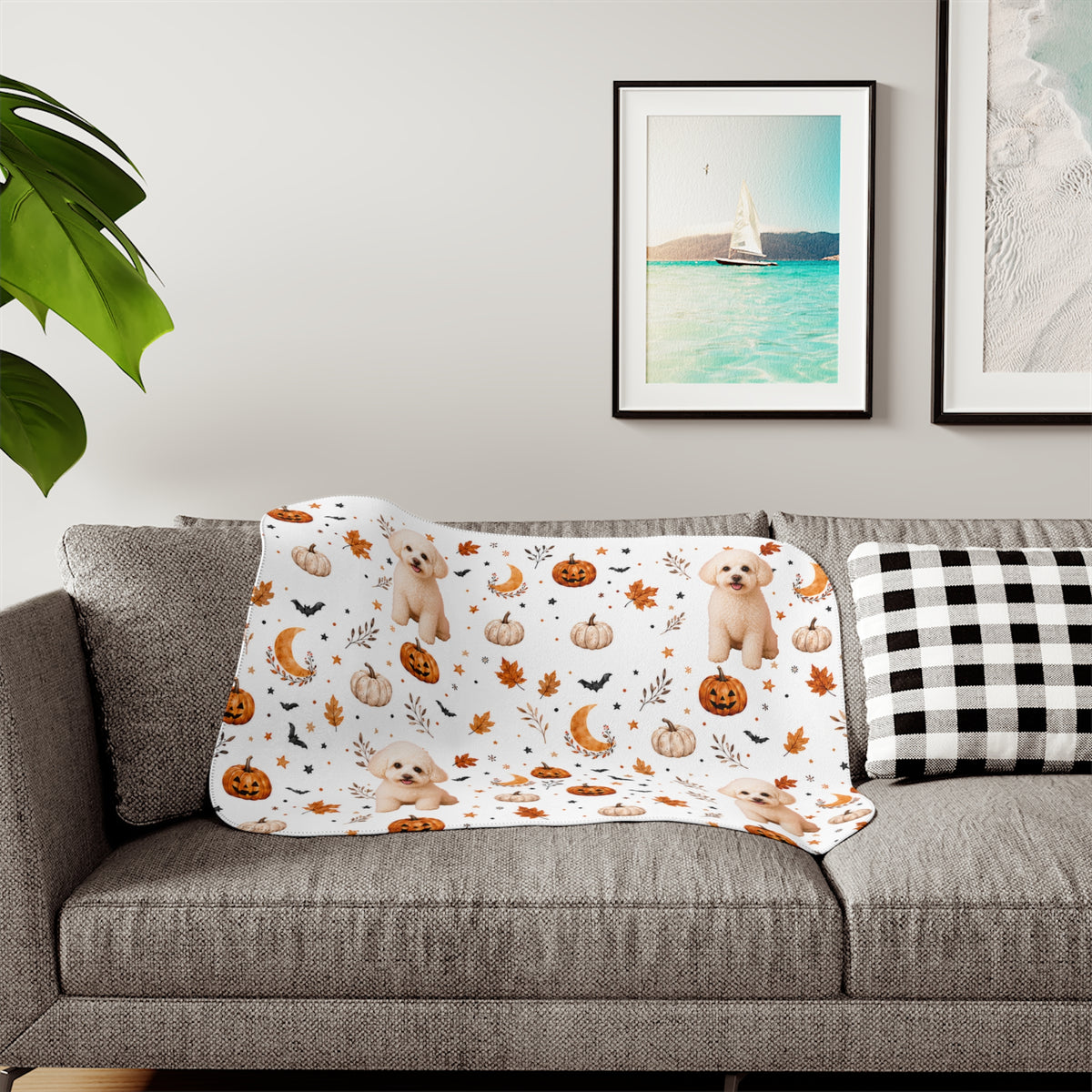 Custom Pet Halloween Sherpa Blanket | Personalized Photo Blanket