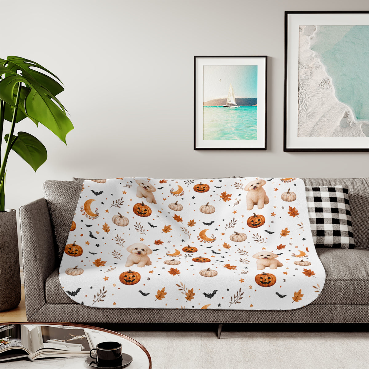 Custom Pet Halloween Sherpa Blanket | Personalized Photo Blanket
