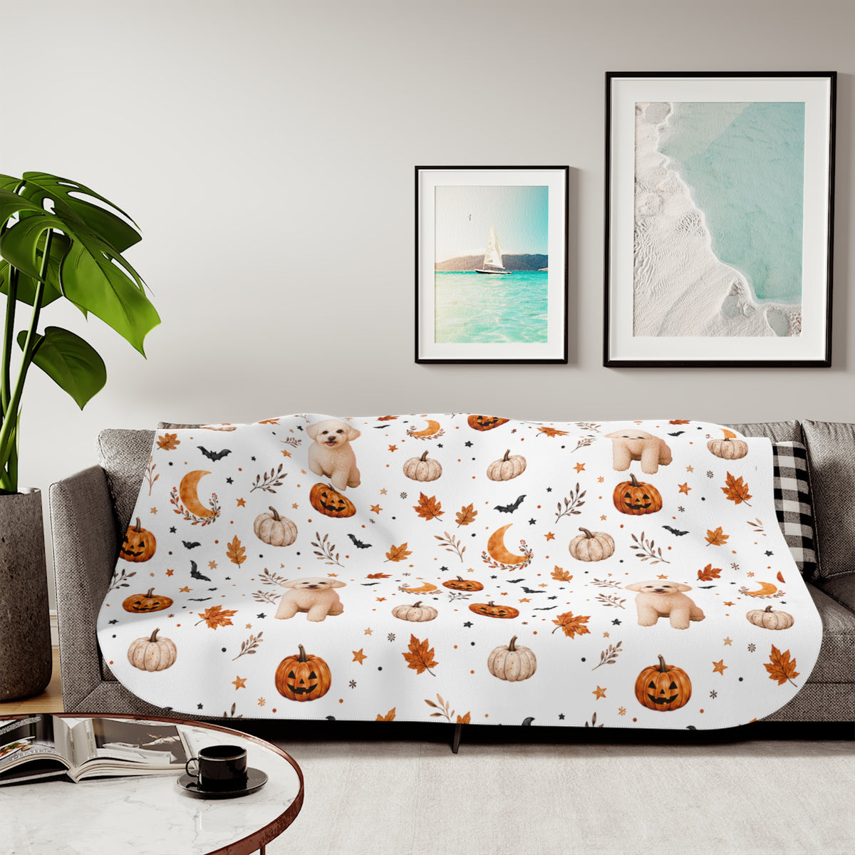 Custom Pet Halloween Sherpa Blanket | Personalized Photo Blanket