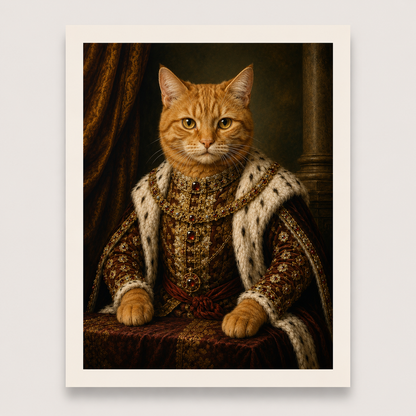 Cat in regal attire with a dark background
